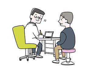 医者に話を聞いてもらっている中年男性