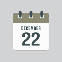 Icon day date 22 Decermber, template calendar page