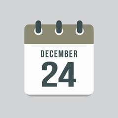 Icon day date 24 December, template calendar page