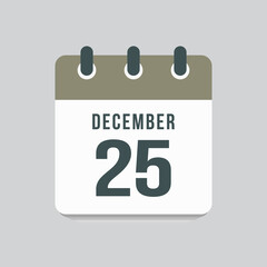 Icon day date 25 December, template calendar page