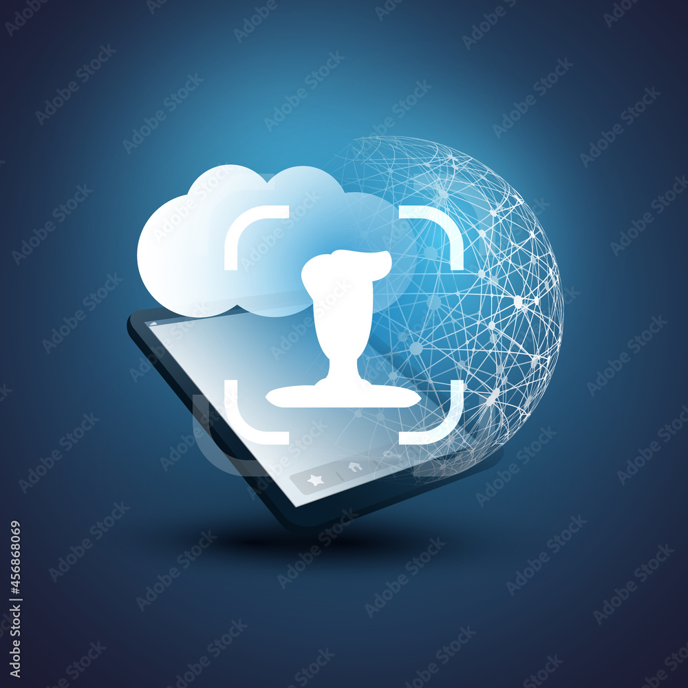Poster face recognition, login, facial user authentication for cloud or an online service - face symbol on 