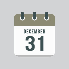 Icon day date 31 December, template calendar page