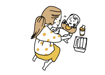 おむつを変えている女性（俯瞰）
