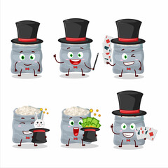 A white beans Magician cartoon character perform on a stage