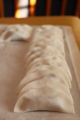 綺麗に並べられた白い餃子