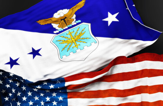 Flag of the Chief of Staff of the United States Air Force along with a flag of the United States of America as a symbol of unity between them, 3d illustration