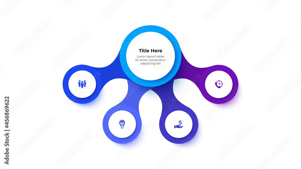 Aufkleber flow chart infographic business template. central circle with four circles around it. vector info gr