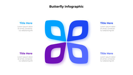 Butterfly diagram with 4 options. Concept of four steps processes. Simple infographic design template. Creative vector illustration for presentation