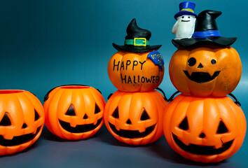 Jack o lantern pumpkin on a dark blue background