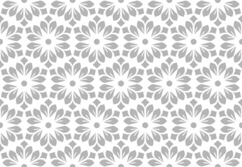 Flower geometric pattern. Seamless vector background. White and gray ornament. Ornament for fabric, wallpaper, packaging. Decorative print.