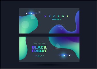 modern vector set template with dark background and shapeless bright drops and sparkling and lettering black friday
