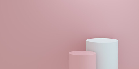 cylindrical podium for product display on pink background. Empty podium platform.