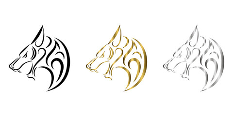 Obraz premium three color black gold silver line art of wolf head. Good use for symbol, mascot, icon, avatar, tattoo, T Shirt design, logo or any design