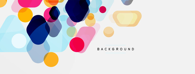 Color bubbles and rounded geometric shapes on white. Vector geometric minimal abstract background for wallpaper, banner, background, landing page