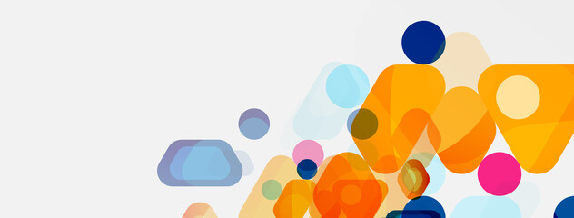 Color bubbles and rounded geometric shapes on white. Vector geometric minimal abstract background for wallpaper, banner, background, landing page