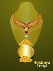Akshaya tritiya celebration sale flyer with vector necklace with earings and gold coin pot