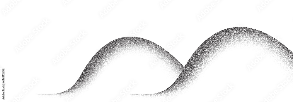 Poster dotwork mountain hills pattern background. black noise stipple dots. sand grain effect. dots grunge 