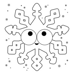 Cute snowflake character. Vector black and white coloring page.