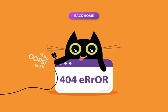 404 error page with black cat illustrations. not found system updates, uploading, operation, computing, installation programs.