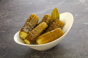 Marinated pickled cucumbers in the bowl
