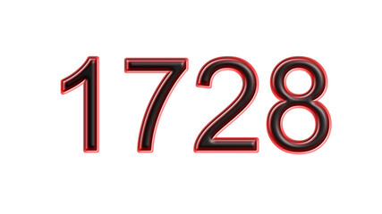 red 1728 number 3d effect white background