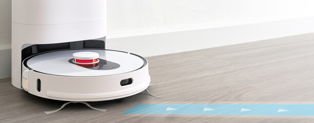 robotic vacuum cleaner on wood floor smart cleaning technology