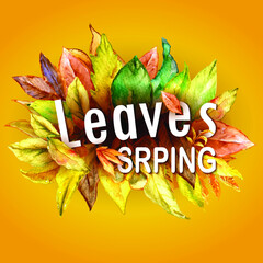 Beautiful leaves spring card watercolor
