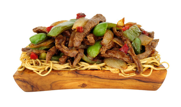 Beef And Green Pepper Stir Fry With Black Bean Sauce And Egg Noodles