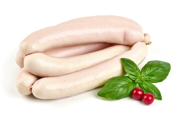 Veal sausages, isolated on white background.