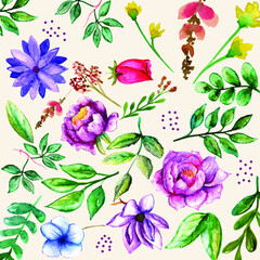 Vintage flower plant spring watercolor set
