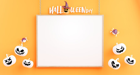 poster or frame with happy halloween shopping concept for product display