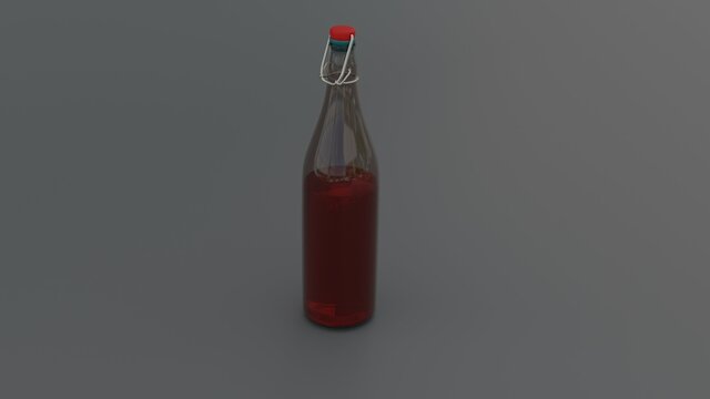 Glass bottle with red liquid