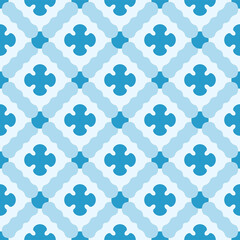 Fototapeta na wymiar Japanese Blue Flower Motif Diamond Vector Seamless Pattern