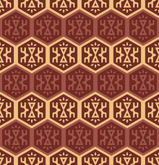 Japanese Tribal Art Hexagon Vector Seamless Pattern