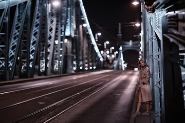 Obraz premium Budapest summer girl, panoramic view of the capital of Hungary, Danube bridge, Gelert hill