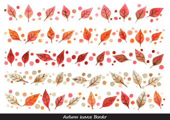 Autumn leaves and bubble dots watercolor border for decoration on natural concept and Autumn season.