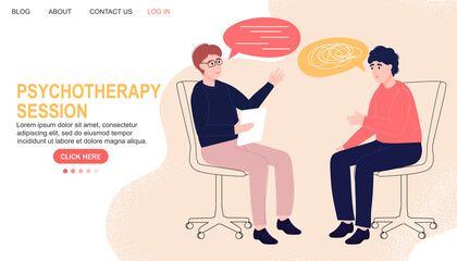 Psychotherapy session. Mental health. Landing page. Psychologist with a patient. Talk.