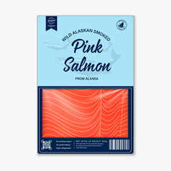 Flat style fish packaging design, Vector Pink salmon fish silhouettes