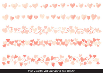 Abstract pink hearts and ivy black line border watercolor for decoration on wedding and Valentine's day festival.