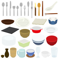 食器とカトラリーのイラスト