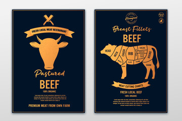 Beef, Cow logo. Fresh Beef trendy logo, emblem, poster with Cow Head. Graphic template for barbecue, steak house