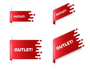 Outlet text. Red ribbon tag banners set. Special offer price sign. Advertising discounts symbol. Outlet sticker ribbon badge banner. Red sale label. Vector