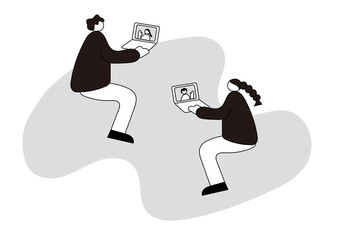 リモート通話をする男女のイラスト