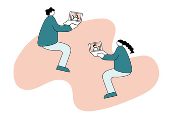 リモート通話をする男女のイラスト