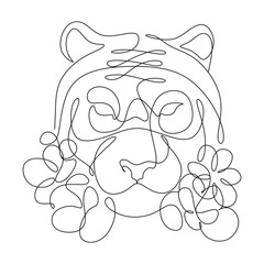 Tiger vector animal wild one line design. Chinese new year 2022 year of the tiger, line art