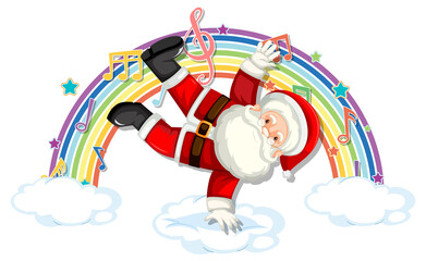 Santa Claus with melody symbols on rainbow
