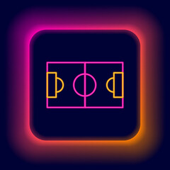 Glowing neon line Football or soccer field icon isolated on black background. Colorful outline concept. Vector