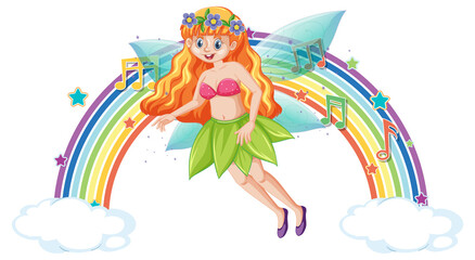 Obraz na płótnie Canvas Cute fairy cartoon character with rainbow