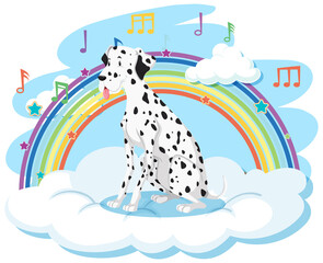 Cute dog on the cloud with rainbow