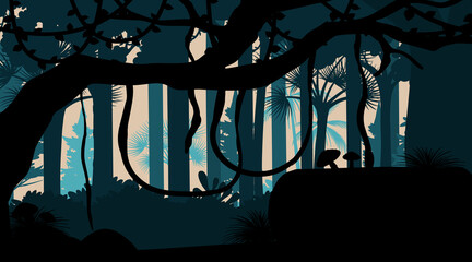 Silhouette jungle landscape background